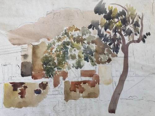 WOW !! CHARLES THEODORE VILLET ( 1896 - 1963) - STUNNING UNFRAMED WATERCOLOR PAINTING  - SIGNED