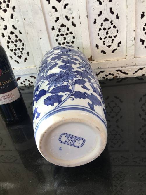 Extra Large  & Heavy Chinese Genuine Ming Blue & White Hand Painted Vase or Umbrella Stand