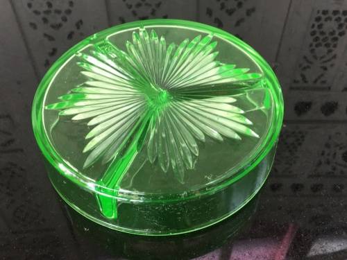 Wow!!!!! Grand Antique Bronze Lidded Ormolu Mounted Green Uranium Glass Candy Divider Dish