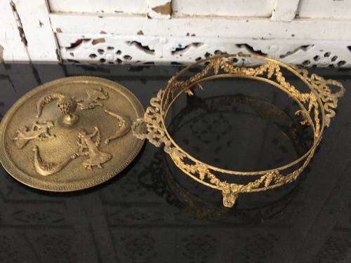 Wow!!!!! Grand Antique Bronze Lidded Ormolu Mounted Green Uranium Glass Candy Divider Dish