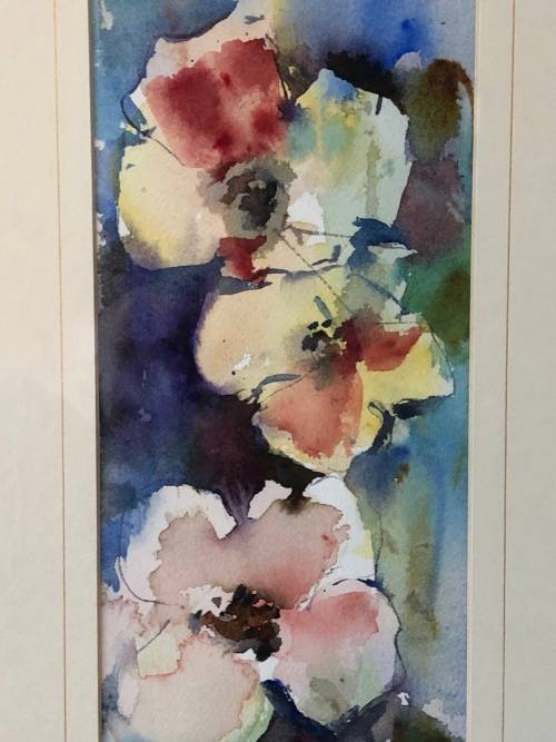 STUNNING FRAMED WATERCOLOR STILL LIFE OF FLOWERS "COSMOS" BY MAGGIE #1