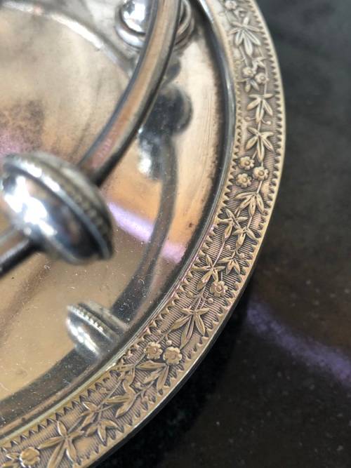 STUNNING THOMAS WOOLLEY VERY DECORATIVE SILVERPLATE HALLMARKED WINE COASTER - CLEARLY MARKED