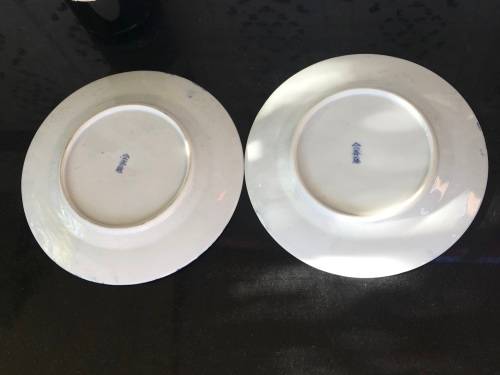 2 Old Japanese Blue Hand Painted Cherry Blossom Porcelain 18.5 cm Plates