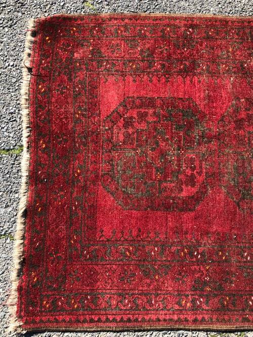 WOW !!! VINTAGE NICELY WORN HAND KNOTTED PURE WOOL IRANIAN BOKHARA PERSIAN CARPET 2300 x 1180mm