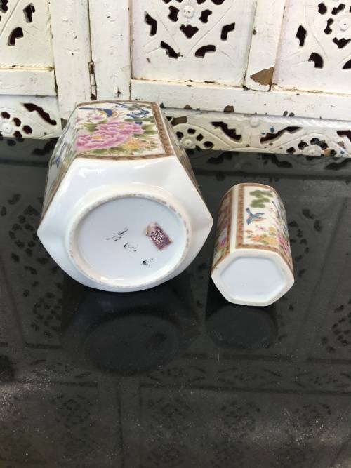 2 Vintage Japanese Imari Bird and Floral bud Vases