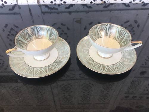 Rare Set c1930s Alka Bavaria Germany Blue & Gold Gilt Demitassi Cups & Saucers