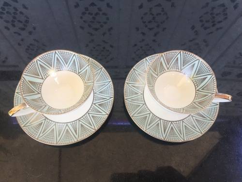 Rare Set c1930s Alka Bavaria Germany Blue & Gold Gilt Demitassi Cups & Saucers
