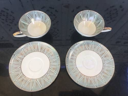 Rare Set c1930s Alka Bavaria Germany Blue & Gold Gilt Demitassi Cups & Saucers