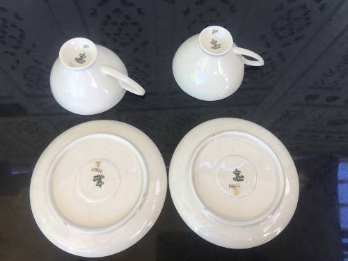 Rare Set c1930s Alka Bavaria Germany Blue & Gold Gilt Demitassi Cups & Saucers