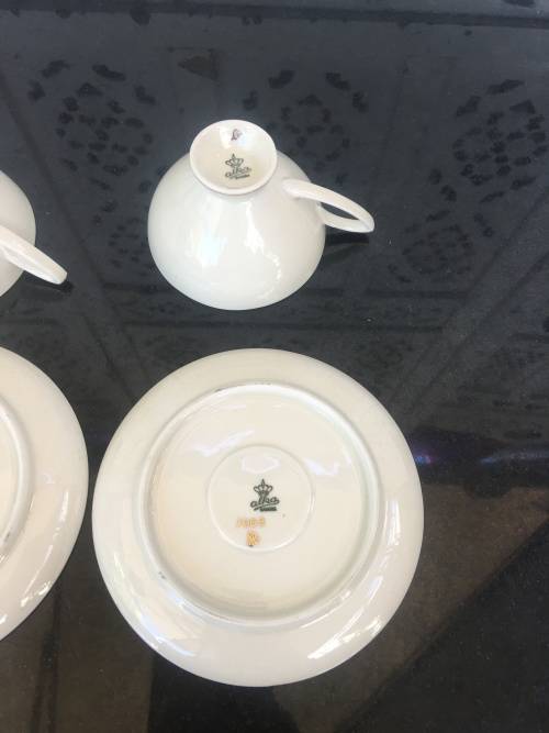 Rare Set c1930s Alka Bavaria Germany Blue & Gold Gilt Demitassi Cups & Saucers
