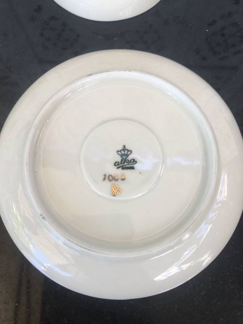 Rare Set c1930s Alka Bavaria Germany Blue & Gold Gilt Demitassi Cups & Saucers