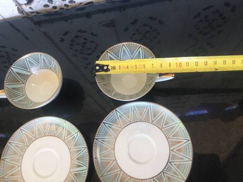 Rare Set c1930s Alka Bavaria Germany Blue & Gold Gilt Demitassi Cups & Saucers