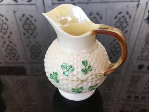 Vintage c 1926-1946 Belleek China Irish Symbols Ivory & Green Milk\Creamer