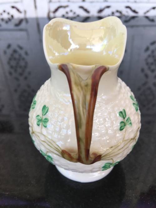 Vintage c 1926-1946 Belleek China Irish Symbols Ivory & Green Milk\Creamer