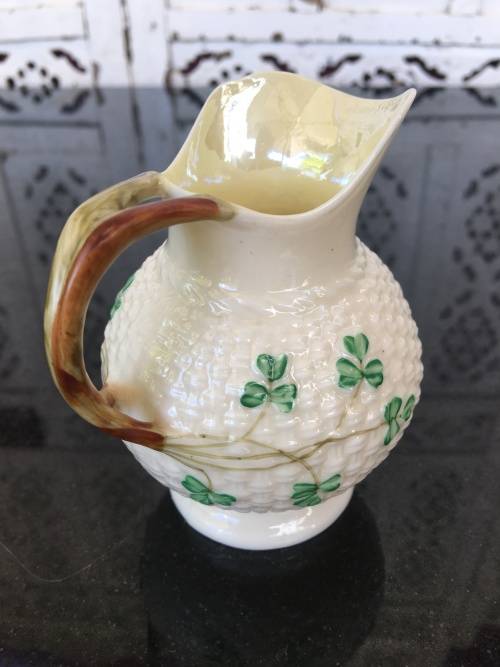 Vintage c 1926-1946 Belleek China Irish Symbols Ivory & Green Milk\Creamer