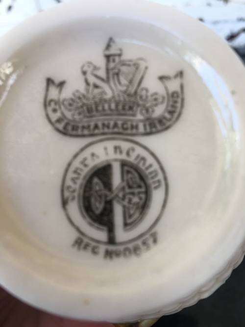Vintage c 1926-1946 Belleek China Irish Symbols Ivory & Green Milk\Creamer