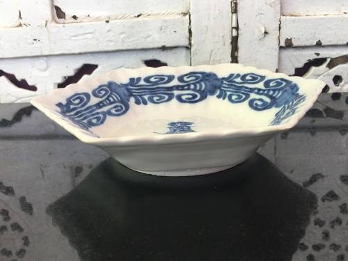 Vintage Makkum Dutch Pottery Hand Painted Blue Dish. Sign by Painter TS -Tonny Siemonsma c1940-1960