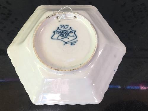 Vintage Makkum Dutch Pottery Hand Painted Blue Dish. Sign by Painter TS -Tonny Siemonsma c1940-1960