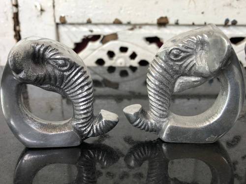WOW !!! GORGEOUS SET OF FOUR CAST ALUMINIUM ELEPHANT SHAPED SERVIETTE RINGS
