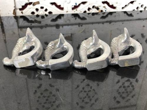WOW !!! GORGEOUS SET OF FOUR CAST ALUMINIUM ELEPHANT SHAPED SERVIETTE RINGS