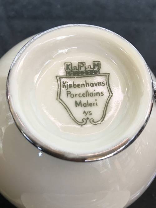Rare KPM Kjebenhavns Porcellains Maleri A/5 Marked Biscuit & Silvert Gilt Duo Demmitasse