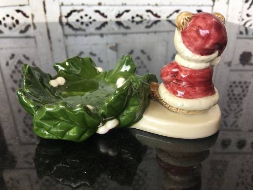 Vintage Japanese Marked Otagiri Hand Crafted Japan Christmas Bear & Leaf Mint Dish