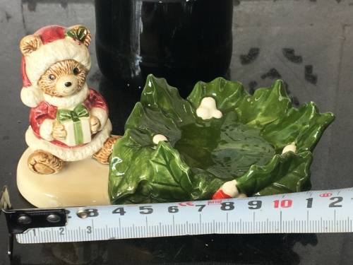 Vintage Japanese Marked Otagiri Hand Crafted Japan Christmas Bear & Leaf Mint Dish