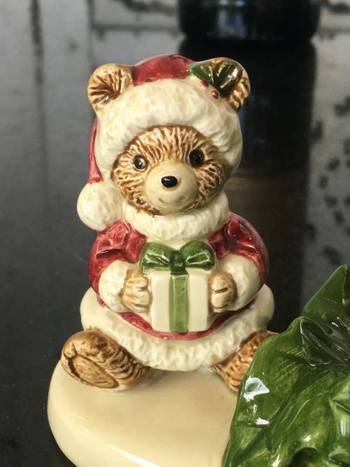Vintage Japanese Marked Otagiri Hand Crafted Japan Christmas Bear & Leaf Mint Dish