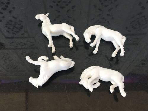 4 Vintage Chinese Blanc De Chine Horses at Play -Detailed Porcelain Horse Figurines