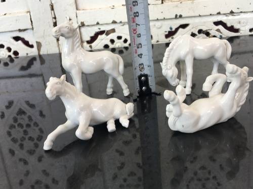 4 Vintage Chinese Blanc De Chine Horses at Play -Detailed Porcelain Horse Figurines