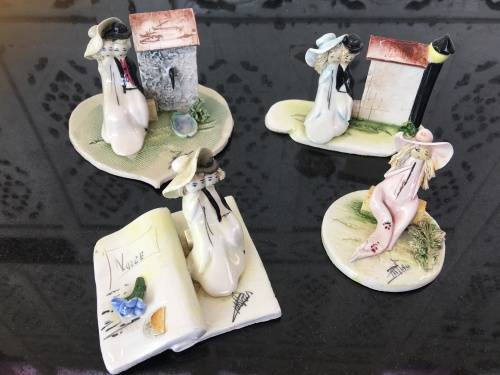 Lot Of 4 Signed Italian Vintage Pottery Art Ornaments