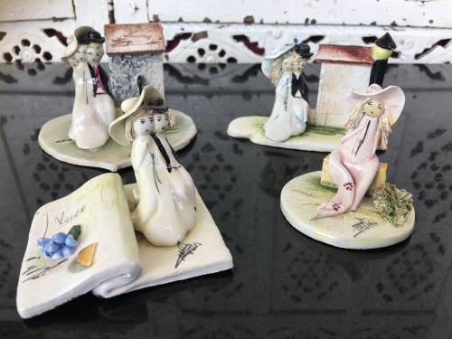 Lot Of 4 Signed Italian Vintage Pottery Art Ornaments