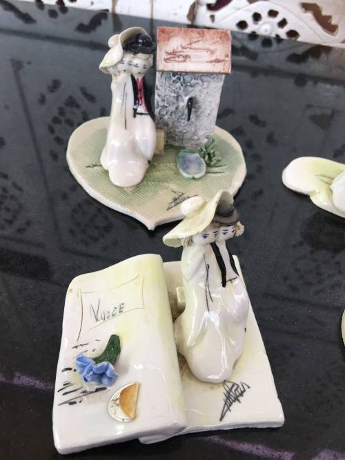 Lot Of 4 Signed Italian Vintage Pottery Art Ornaments