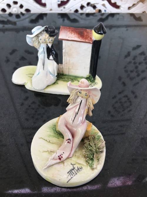 Lot Of 4 Signed Italian Vintage Pottery Art Ornaments