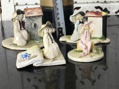 Lot Of 4 Signed Italian Vintage Pottery Art Ornaments