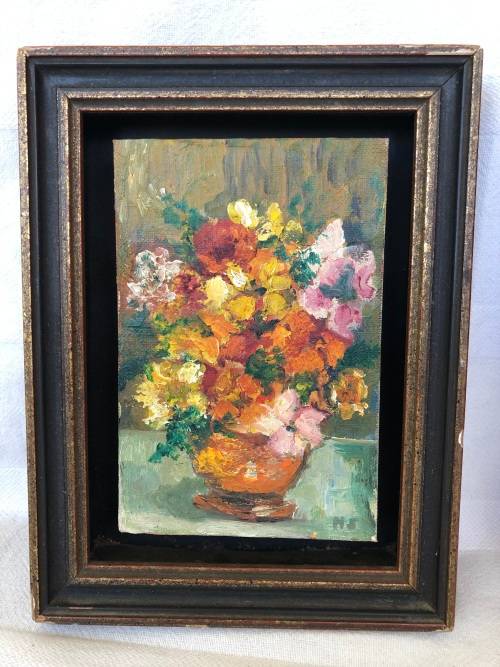 WOW !!! STUNNING LITTLE OIL ON BOARD STILL LIFE PAINTING SIGNED L.C.R - FRAMED