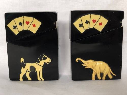 WOW !!! AMAZING PAIR OF ART DECO BAKELITE PLAYING CARD HOLDERS - BOTH IN EXCELLENT CONDITION