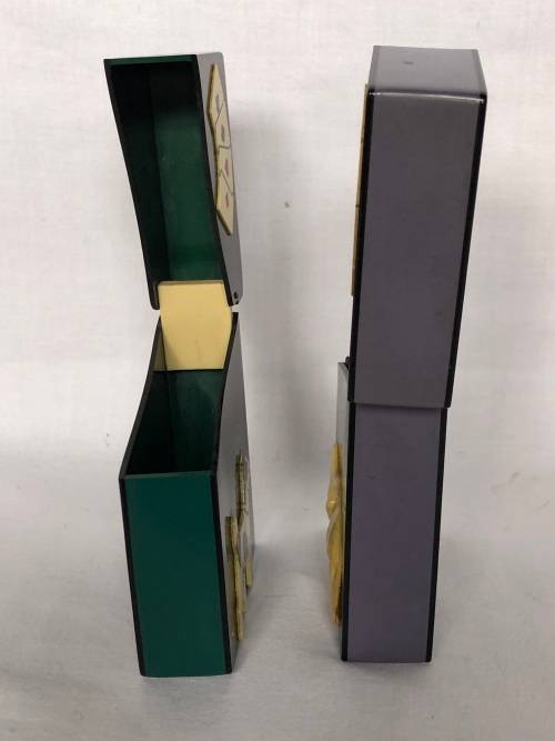 WOW !!! AMAZING PAIR OF ART DECO BAKELITE PLAYING CARD HOLDERS - BOTH IN EXCELLENT CONDITION