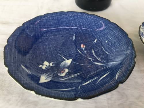 2 Small Vintage Japanese  Kochi Gama Arita Blue Plates