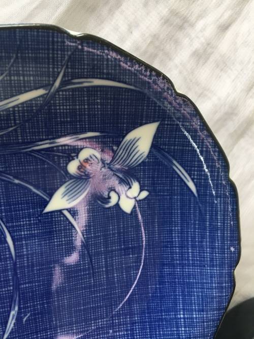 2 Small Vintage Japanese  Kochi Gama Arita Blue Plates