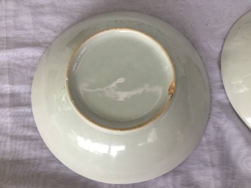 2 Large Chinese Under Glaze Blue & White Hand Made & Painted Fish Porcelain Serving Bowls 20 cm wide