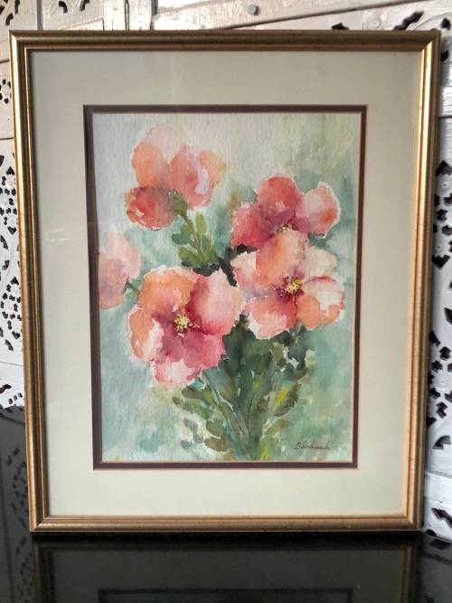 BEAUTIFUL WATERCOLOUR PAINTING STILL LIFE OF  FLOWERS BY BERYL JOHNSEN - NEATLY FRAMED BEHIND GLASS