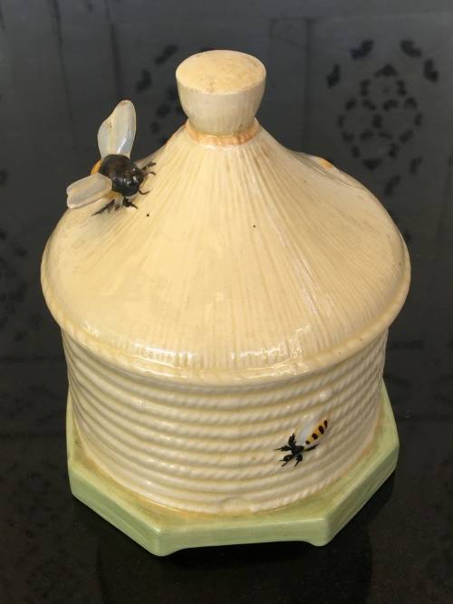 Vintage Crown Devon Made In England Raised Relief Lidded Honey Pot.