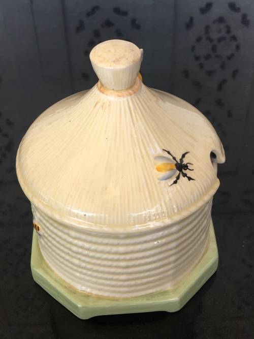 Vintage Crown Devon Made In England Raised Relief Lidded Honey Pot.