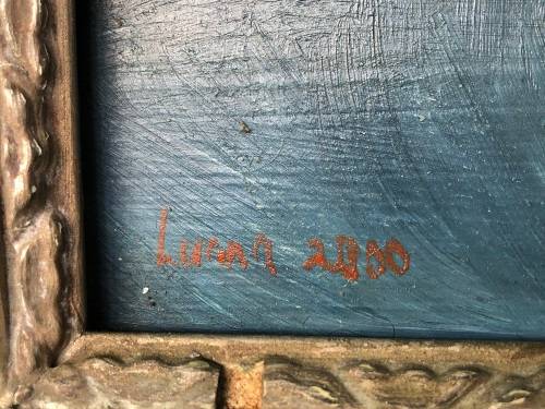 STUNNING FRAMED STILL LIFE OF FRUIT IN AN ORIENTAL BLUE AND WHITE BOWL - SIGNED LORNA 2000