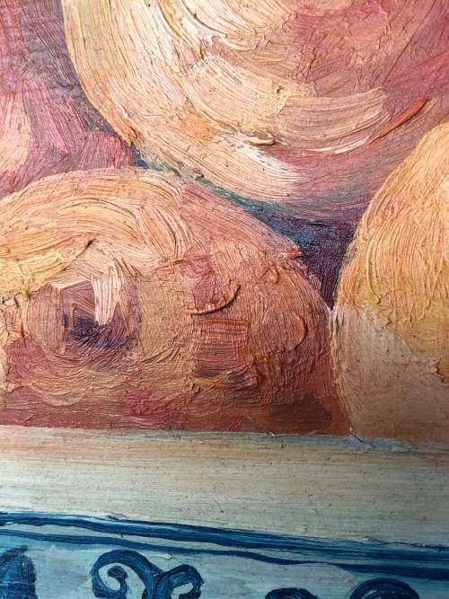 STUNNING FRAMED STILL LIFE OF FRUIT IN AN ORIENTAL BLUE AND WHITE BOWL - SIGNED LORNA 2000