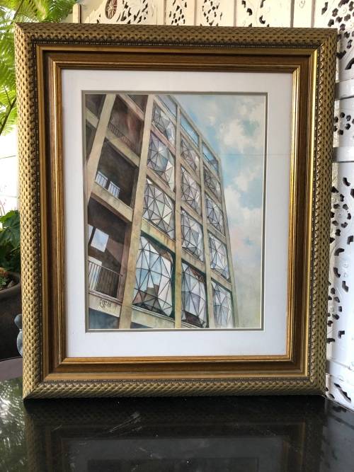 WOW  STUNNING FRAMED ARCHITECTURAL WATERCOLOR PAINTING - COULD BE A RENDERING - SIGNED