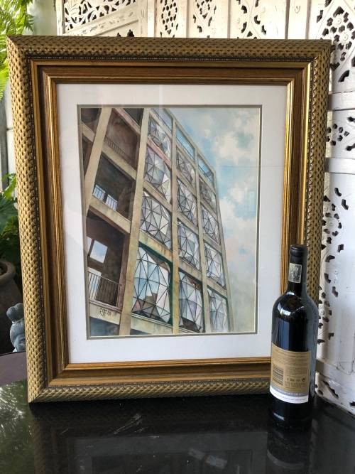 WOW  STUNNING FRAMED ARCHITECTURAL WATERCOLOR PAINTING - COULD BE A RENDERING - SIGNED