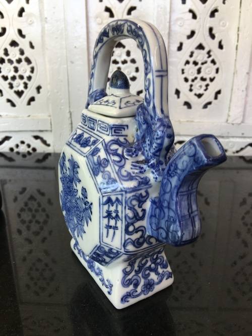 Lovely Marked Made In China Blue and White Raised Relief Hand Painted 500ml Tea Pot