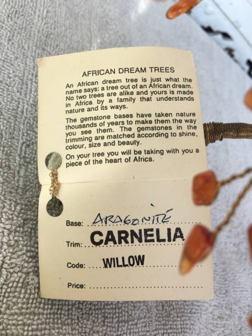 African Dream Trees Willow Tree, Base Aragonite Crystal, Trim Carnelia Crystals